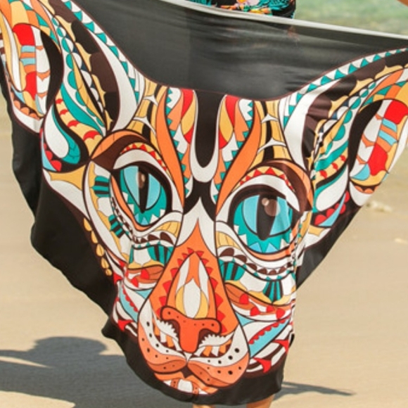 Colorful Art Cat Swim Cover Up Convertible Spaghetti Strap Swimwear Dress Sarong - Picture 8 of 11